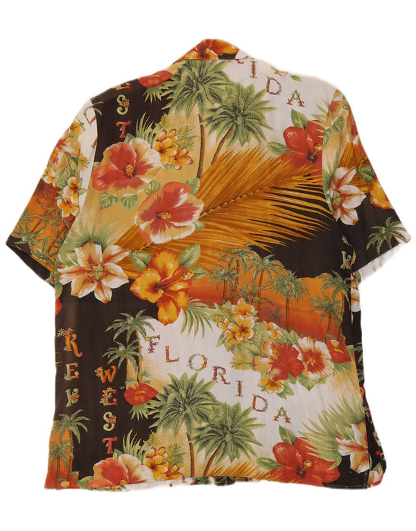 Camisa feminina vintage Florida UK 18 XL multicolorida floral havaiana