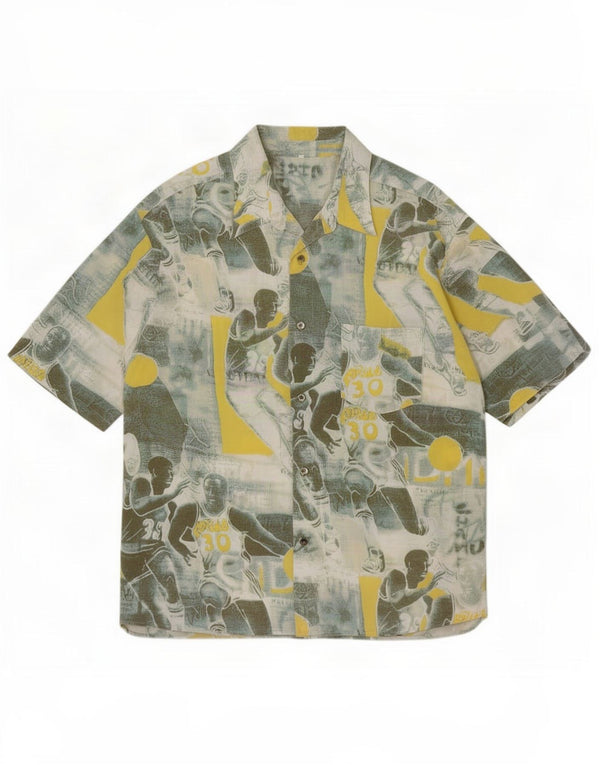 Camisa masculina vintage de manga curta com padrão abstrato XL multicolorida