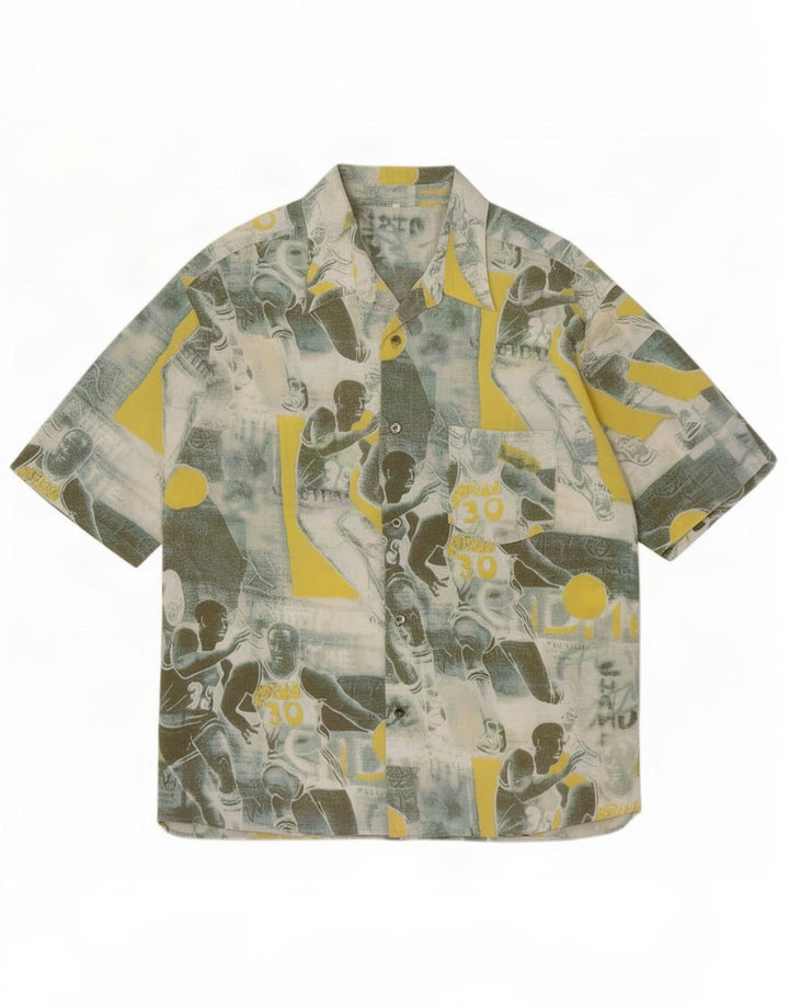 Camisa masculina vintage de manga curta com padrão abstrato XL multicolorida