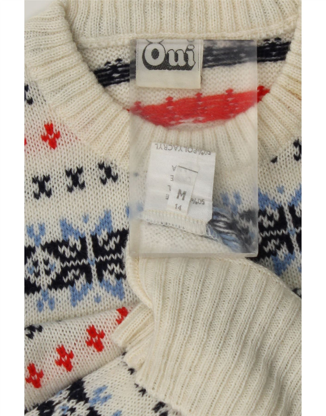 OUI Womens Crew Neck Jumper Sweater UK 14 Medium White Fair Isle Wool