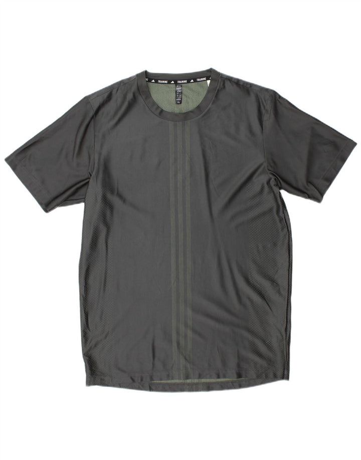Adidas Mens Aeroready Camiseta Top Cinza Médio Listrado Poliéster