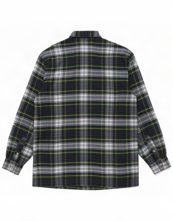 Camisa de flanela masculina vintage tamanho 43/44 XL lã xadrez azul marinho