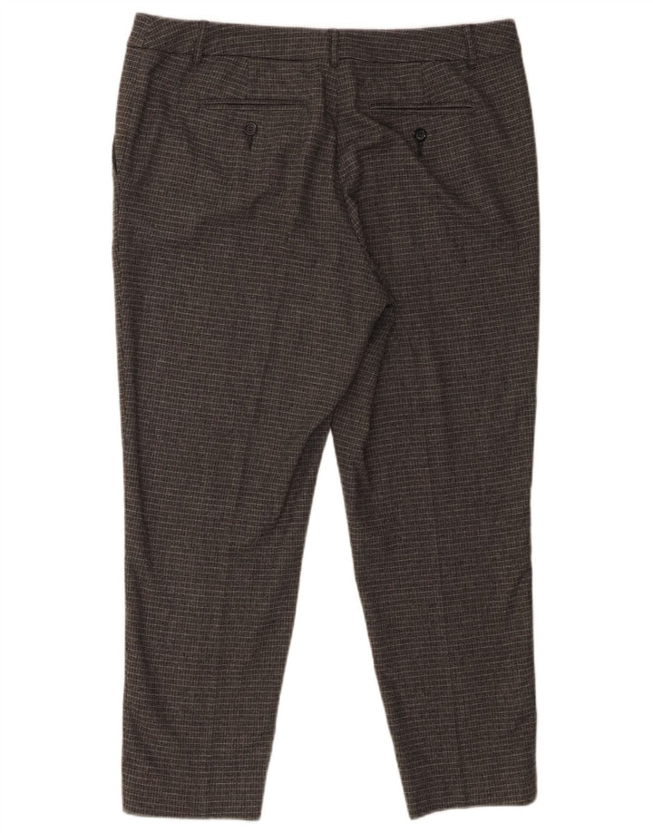 Calça feminina cortada slim Max & Co. Reino Unido 14 grande W34 L24 xadrez cinza