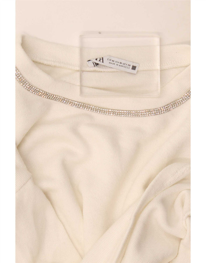 Zara Womens Crop Oversized Top Manga Longa Reino Unido 14 Médio Branco