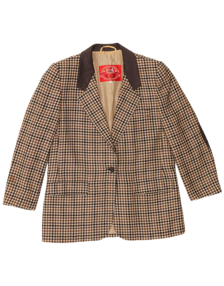 Jaqueta blazer feminina vintage com 1 botão IT 46 grande lã xadrez marrom