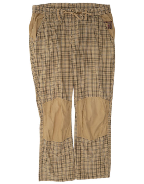 Think Pink Calça feminina reta casual XL W36 L28 algodão xadrez bege