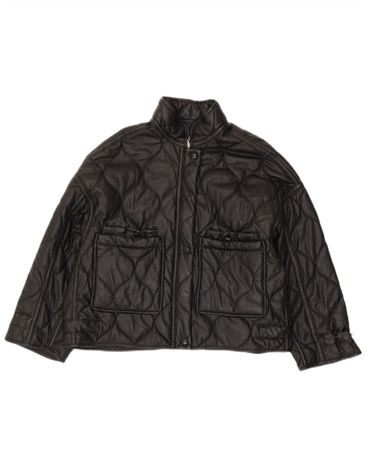 Jaqueta acolchoada superdimensionada feminina Zara UK 10 poliéster preto pequeno