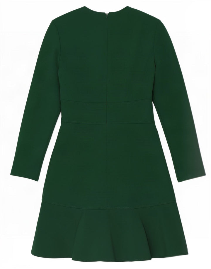 Vestido feminino Zara manga comprida evasê Reino Unido 10 pequeno poliéster verde