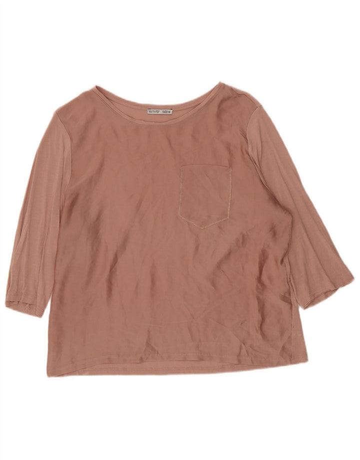 Zara blusa feminina manga 3/4 top UK 16 grande rosa