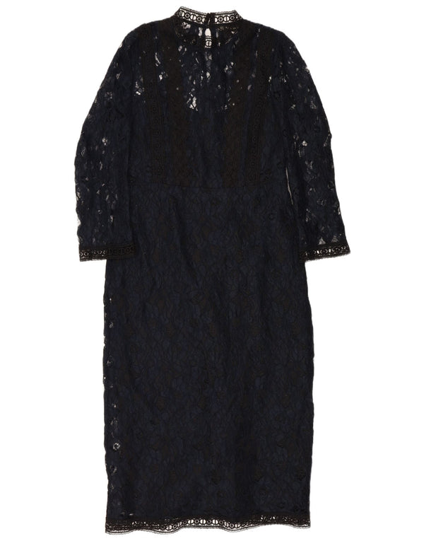 Zara Vestido maxi feminino transparente de renda Reino Unido 12 médio azul marinho floral