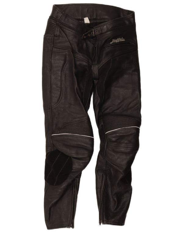 Calças masculinas de couro estilo motor Buffalo UK 42 médio W32 L27 pretas
