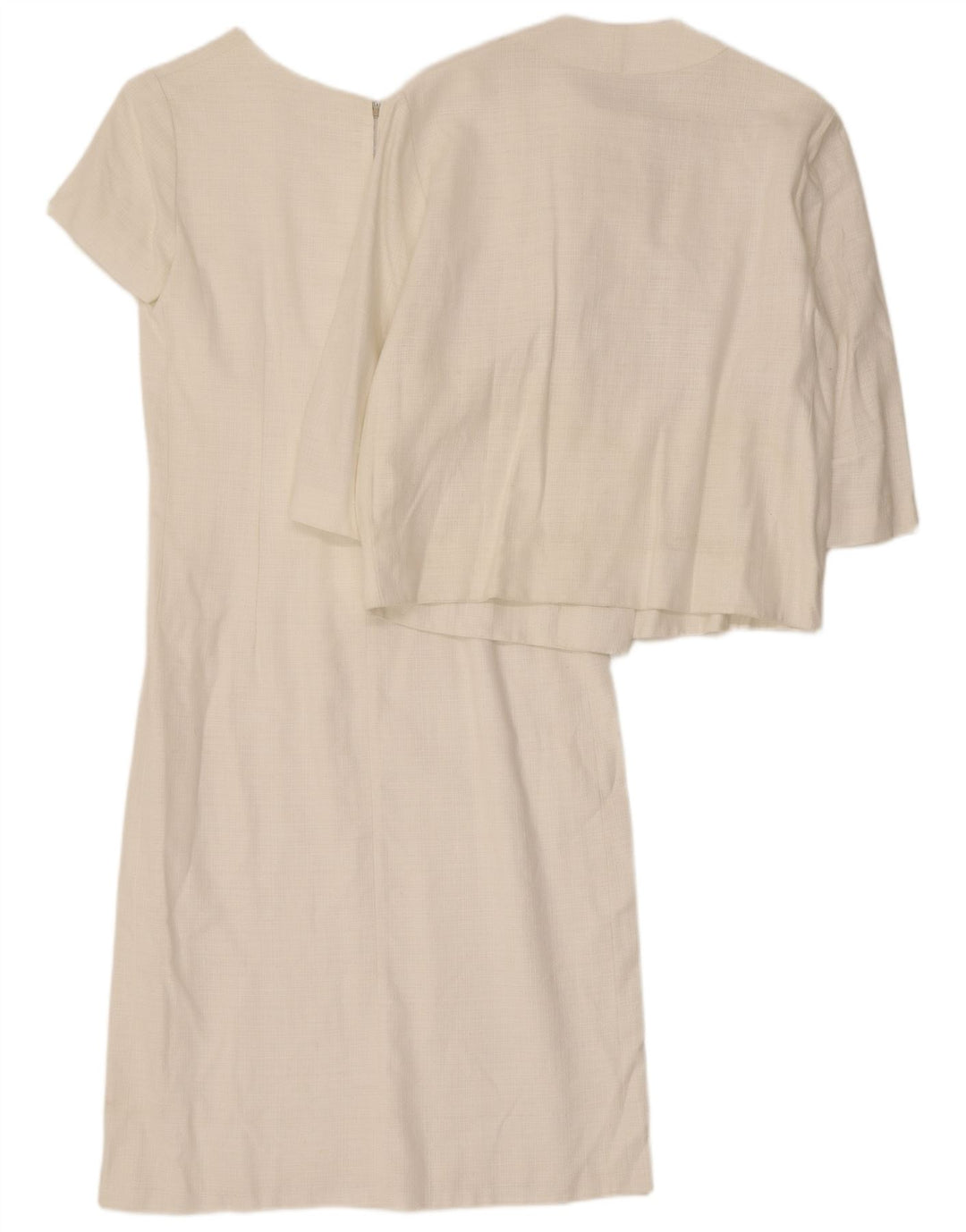 Conjunto feminino vintage de manga 3/4 com 5 botões e 2 peças Reino Unido 14 médio branco