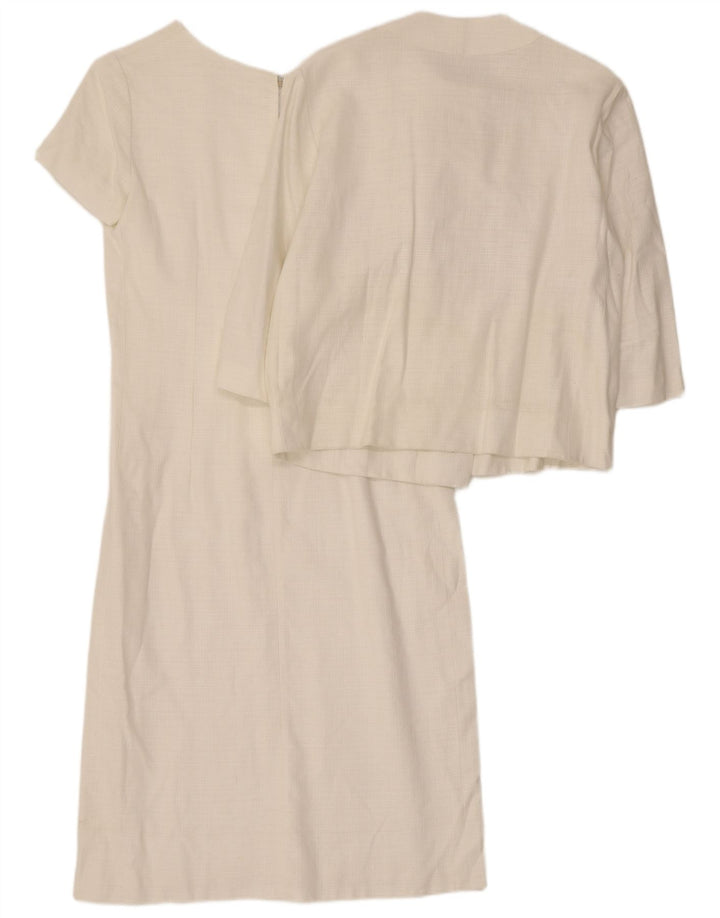 Conjunto feminino vintage de manga 3/4 com 5 botões e 2 peças Reino Unido 14 médio branco