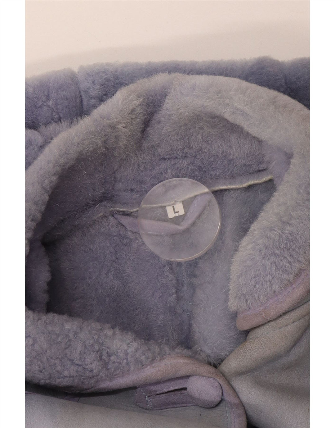 Jaqueta feminina vintage com capuz Shearling Reino Unido 16 grandes retalhos roxos