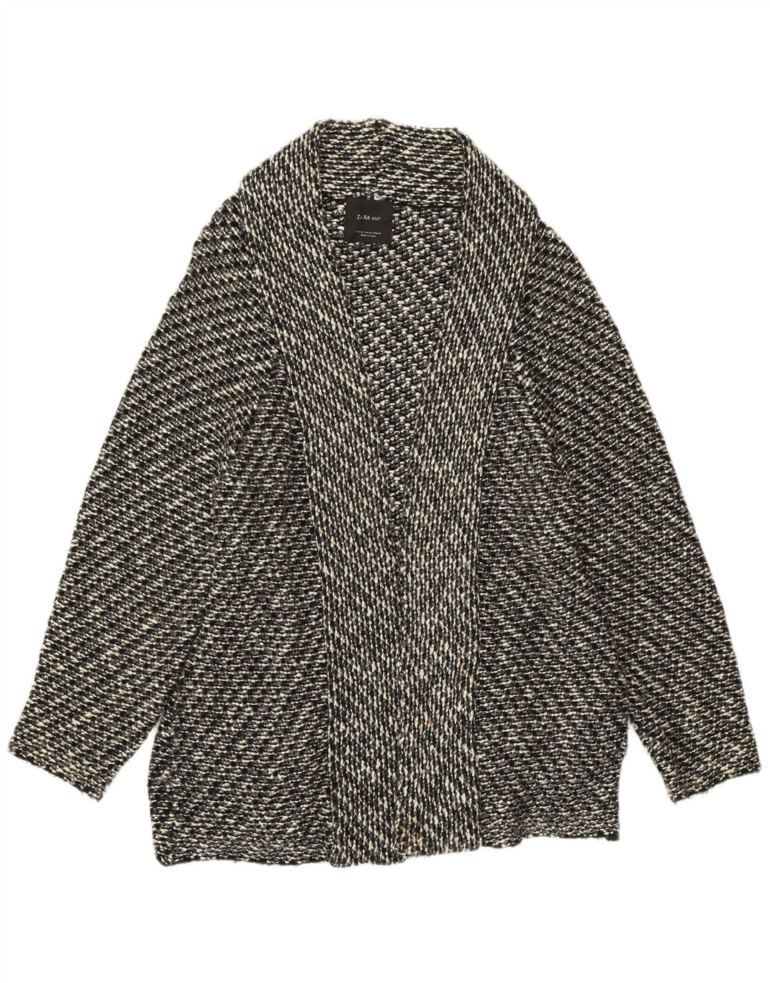 Suéter cardigã feminino aberto grande ZARA Reino Unido 14 médio preto manchado