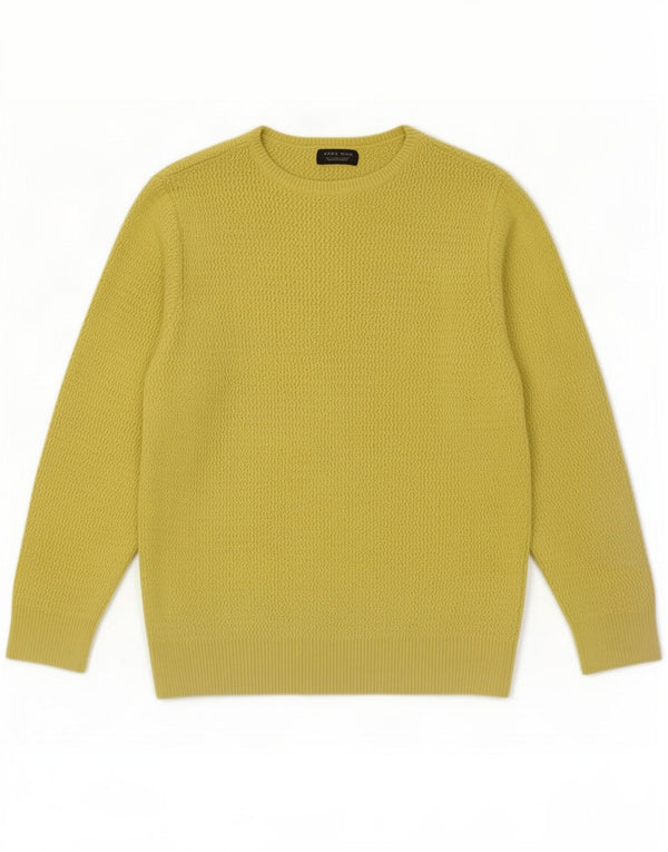 Suéter masculino Zara com gola redonda, grande algodão amarelo