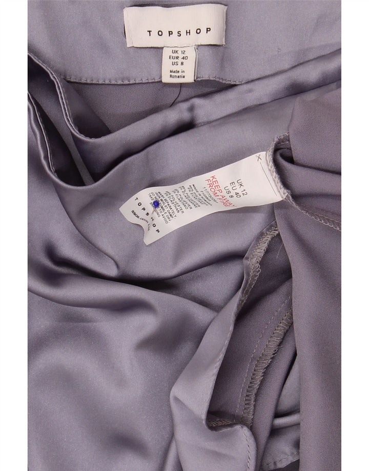 Mini saia envolvente feminina Topshop Reino Unido 12 médio W30 poliéster roxo