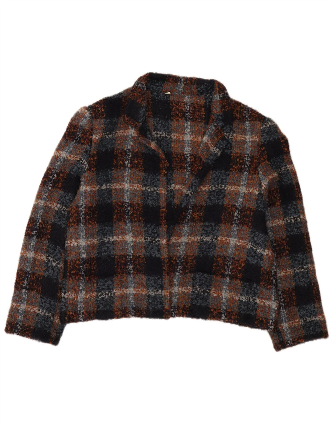 Jaqueta Bolero aberta feminina vintage IT 48 XL lã xadrez multicolorida