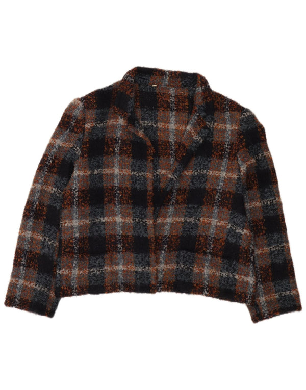 Jaqueta Bolero aberta feminina vintage IT 48 XL lã xadrez multicolorida
