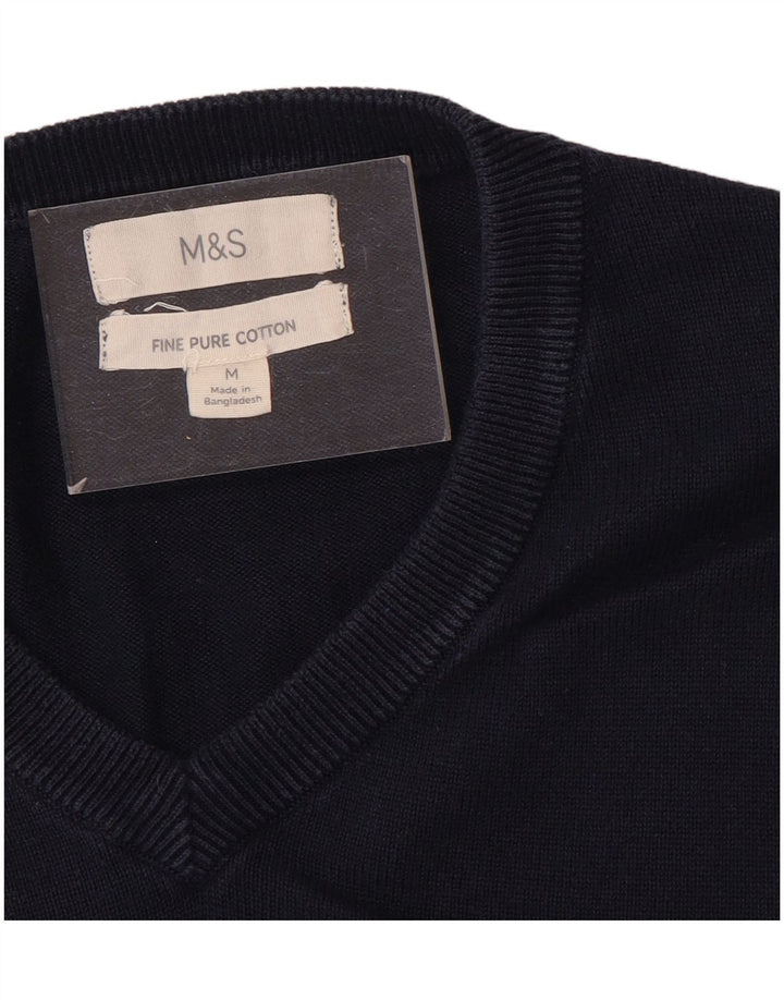 Suéter masculino Marks & Spencer com decote em V, algodão azul marinho médio