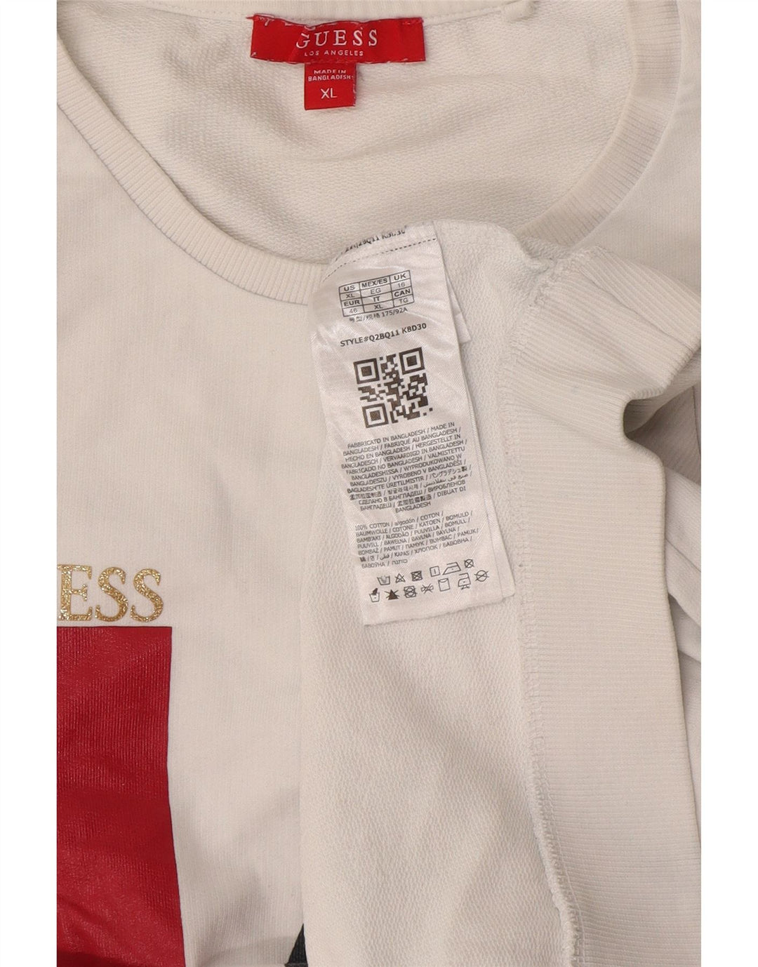 Suéter gráfico feminino Guess UK 16 grande algodão branco