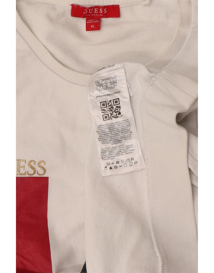Suéter gráfico feminino Guess UK 16 grande algodão branco