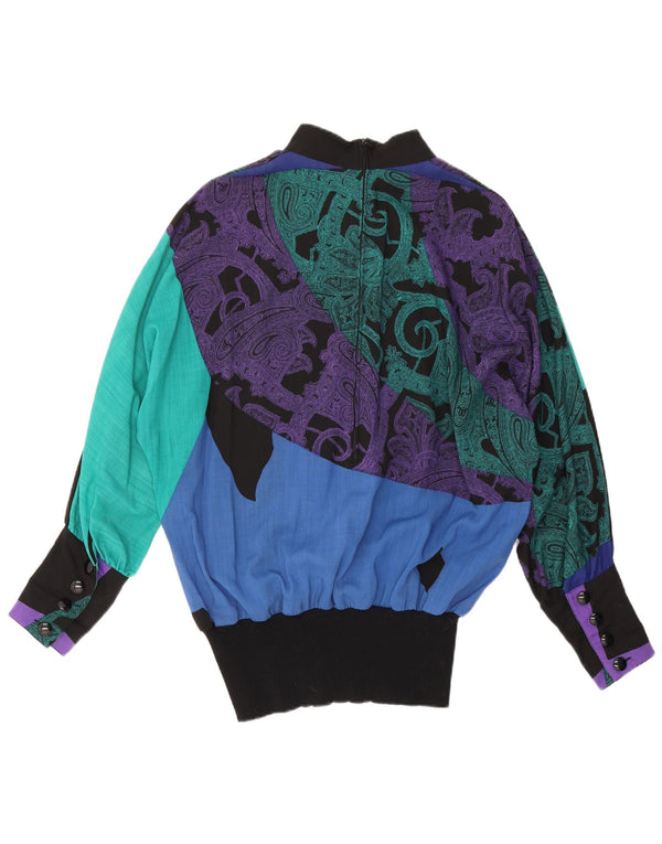 Blusa feminina Fink manga comprida oversized Reino Unido 14 grande lã paisley preta