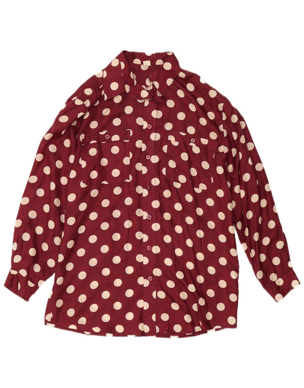Blusa camisa feminina vintage reino unido 12/14 médio borgonha bolinhas seda