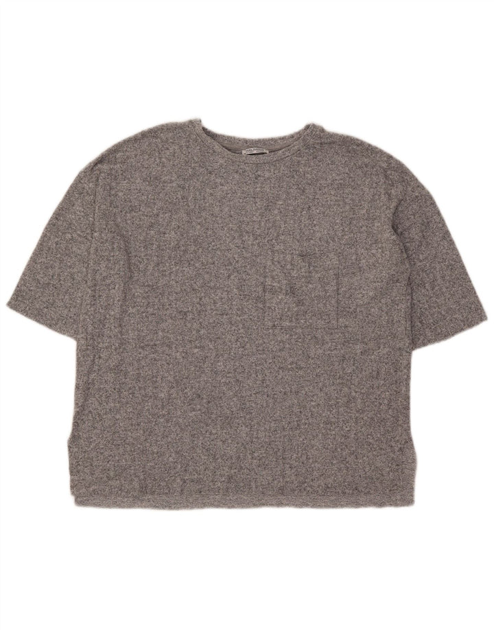 Camiseta feminina grande da Zara UK 10 pequena viscose manchada cinza
