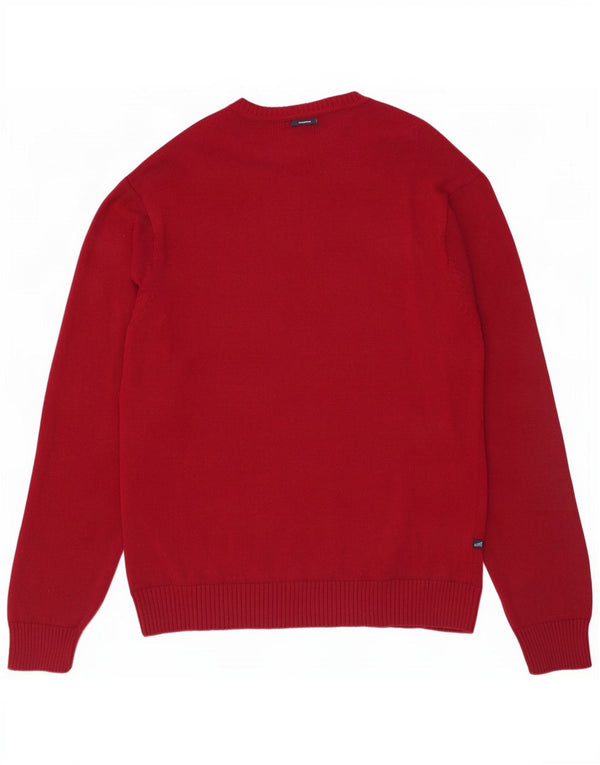 Suéter masculino Nautica com decote em V grande vermelho Argyle/algodão diamante
