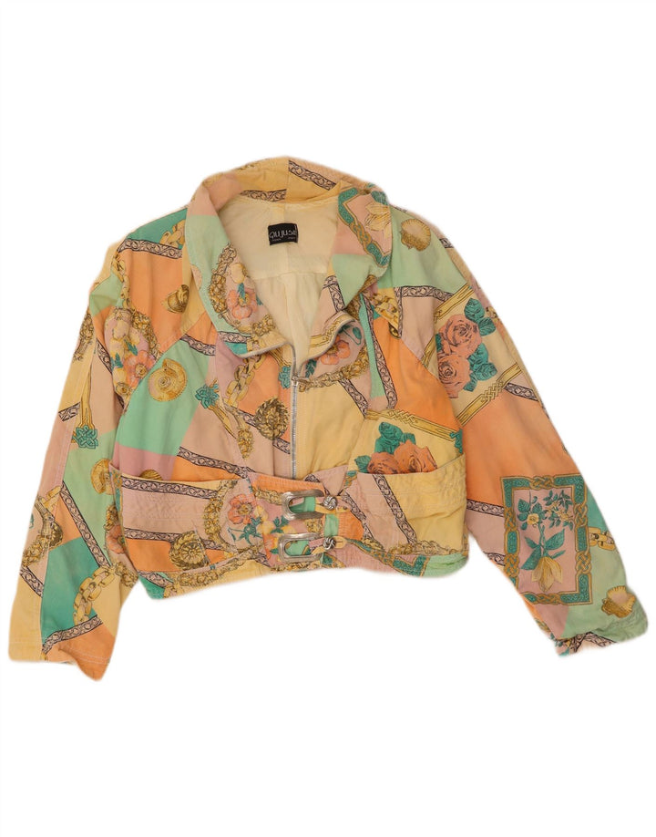 Jaqueta bomber vintage feminina UK 12 algodão floral multicolorido médio