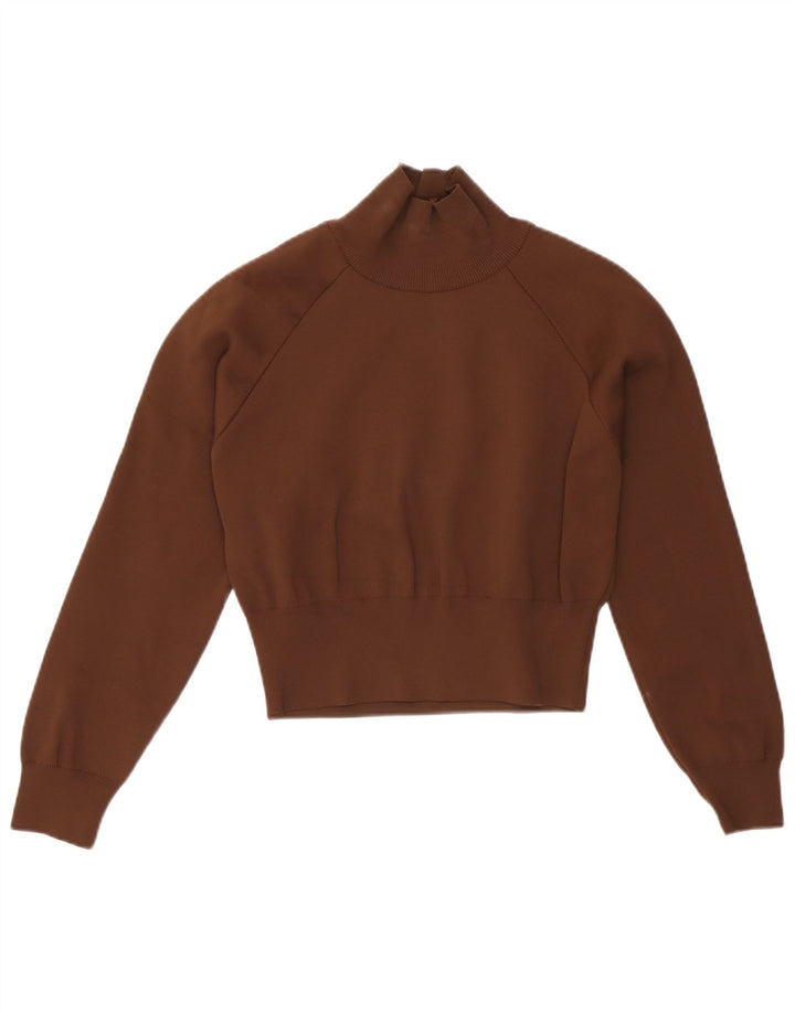 Suéter feminino Zara com gola tartaruga e gola redonda, Reino Unido 10 pequeno marrom