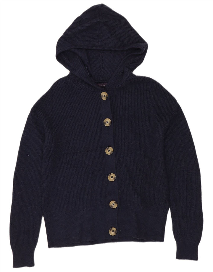 Suéter cardigã feminino com capuz Marks & Spencer Reino Unido 10 pequeno azul marinho