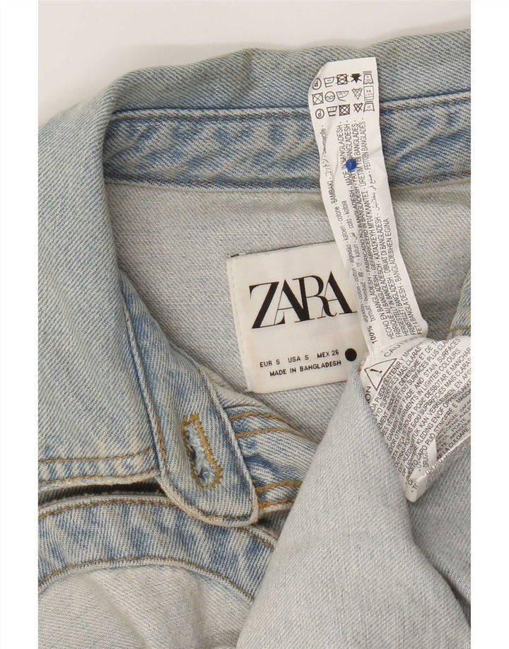 Camisa jeans oversized feminina Zara Reino Unido 10 algodão azul pequeno
