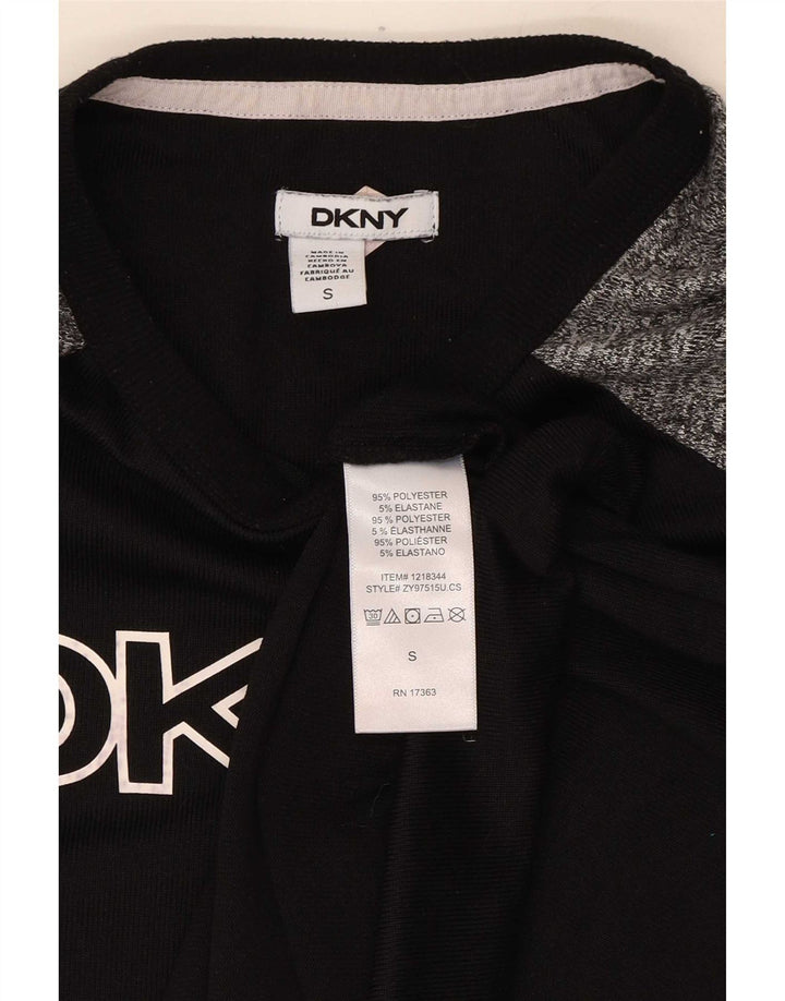 Dkny Top feminino gráfico manga comprida UK 10 pequeno preto colorblock poliéster