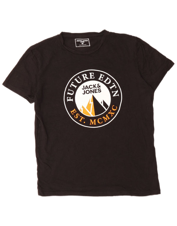 Camiseta gráfica masculina Jack & Jones grande algodão preto