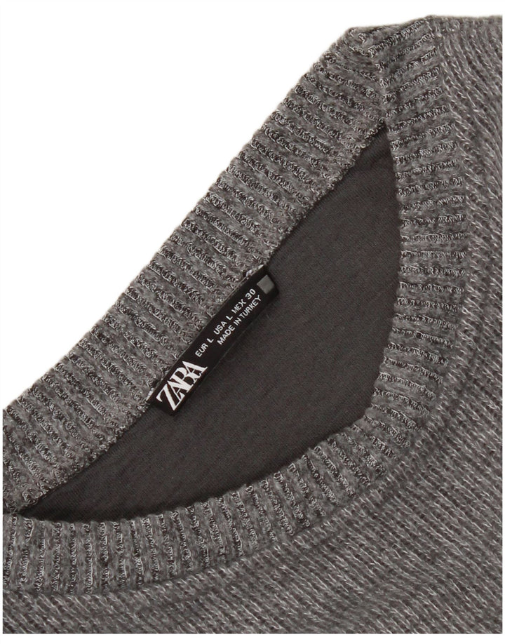 Zara Womens Crop Top Manga Longa Reino Unido 16 Grande Cinza