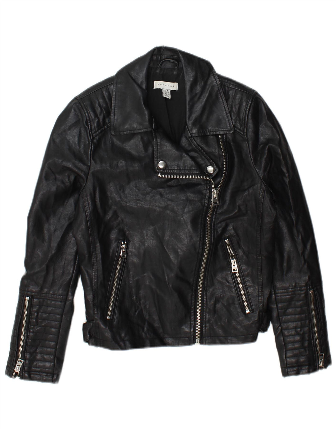 Jaqueta de motociclista feminina Topshop UK 8 poliéster preto pequeno