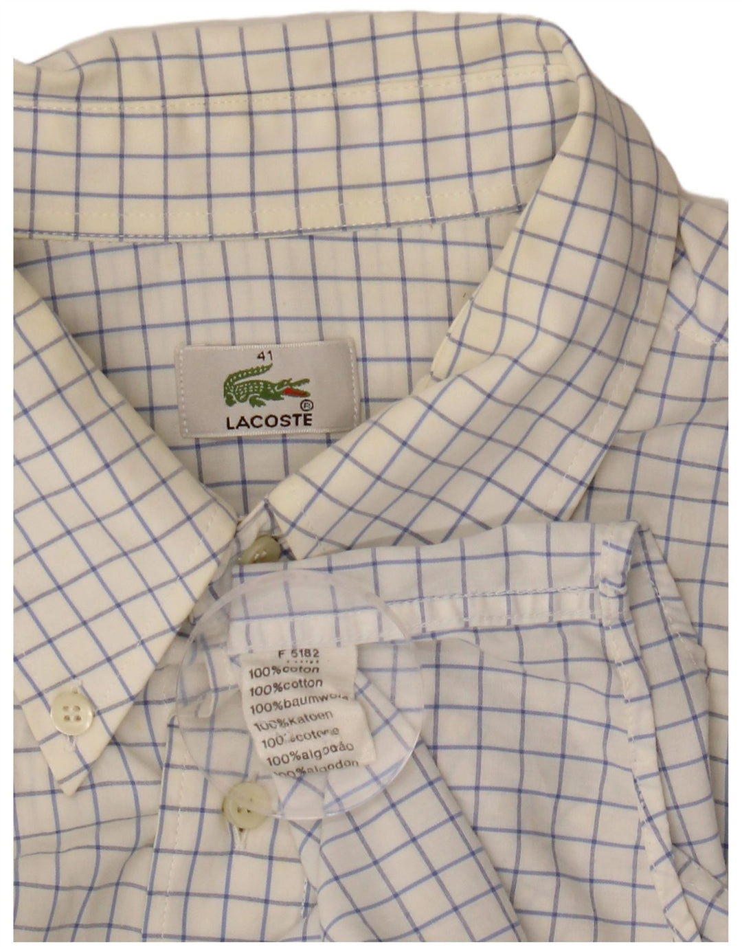 Camisa masculina LACOSTE tamanho 41 grande algodão xadrez branco