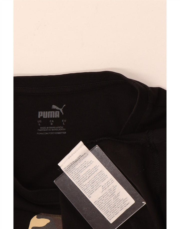 Puma Mens Graphic T-Shirt Top Grande Algodão Preto
