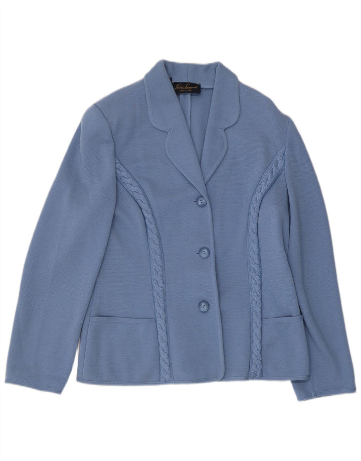Luisa Spagnoli jaqueta blazer feminina de malha com 3 botões Reino Unido 12 azul médio