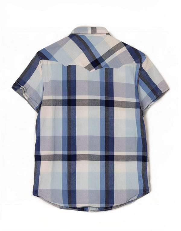 Camisa masculina Wrangler de manga curta com ajuste regular XL azul xadrez de algodão