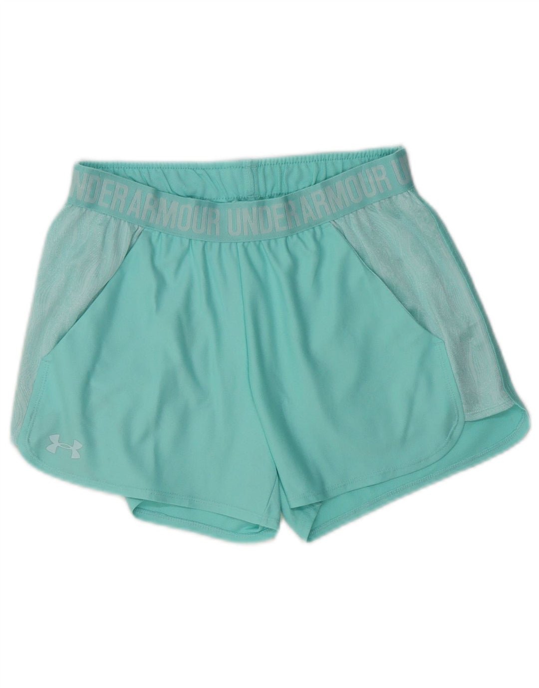 Shorts esportivos femininos Under ARMOUR Heat Gear Graphic UK 8 pequeno turquesa