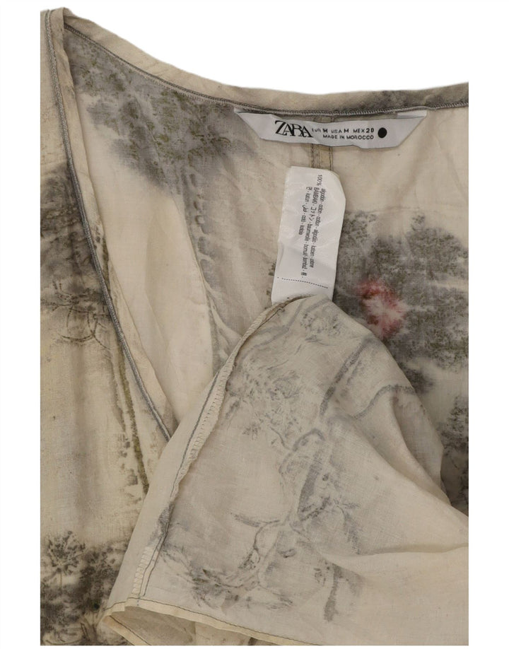 Vestido básico feminino sem mangas Zara UK 12 médio off white algodão floral