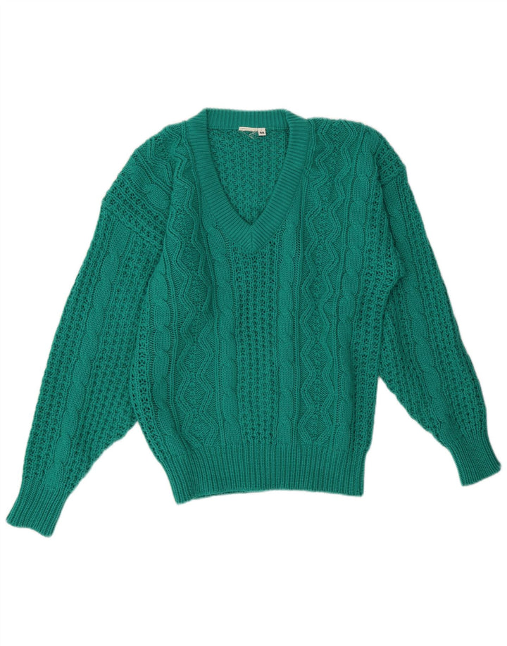 Suéter feminino vintage com decote em V UE 40 verde médio