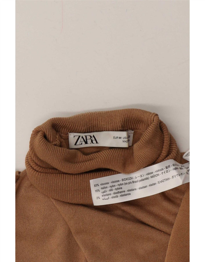 Suéter feminino Zara com gola redonda e viscose bege médio Reino Unido 12