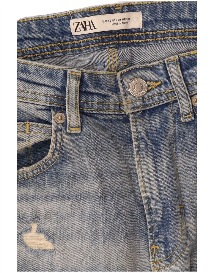 Zara Calça jeans reta masculina desgastada EU 40 Médio W31 L28 Azul