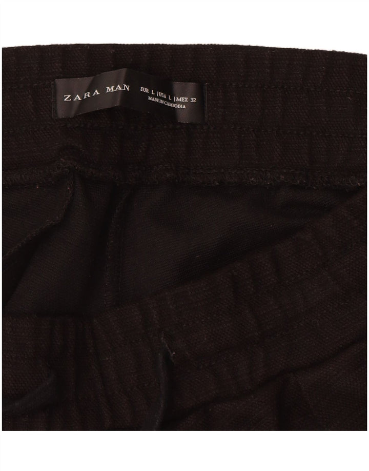 Zara Calça masculina reta Capri grande W32 L20 poliéster preto