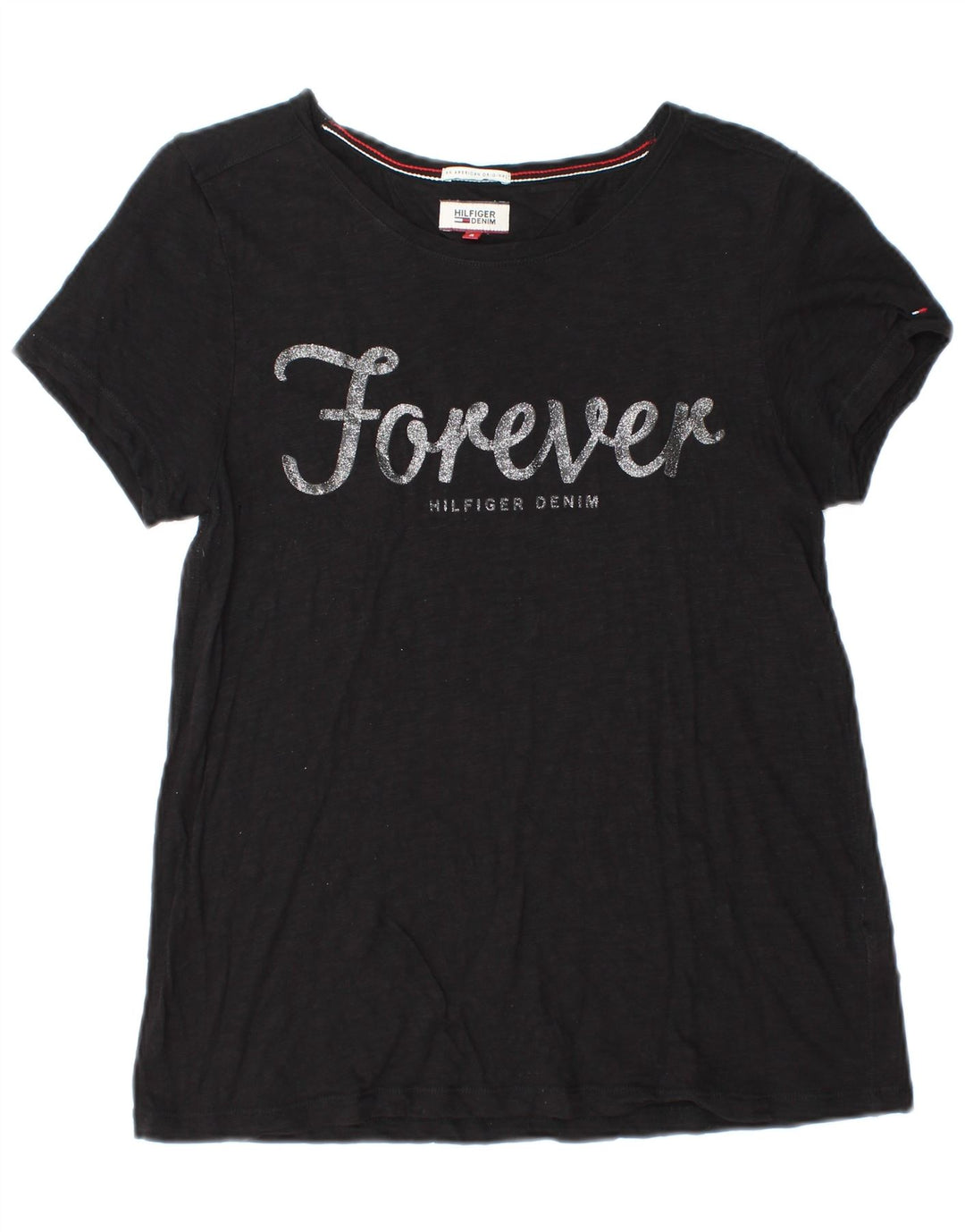 Camiseta feminina TOMMY HILFIGER com estampa gráfica Reino Unido 10 pequeno algodão preto