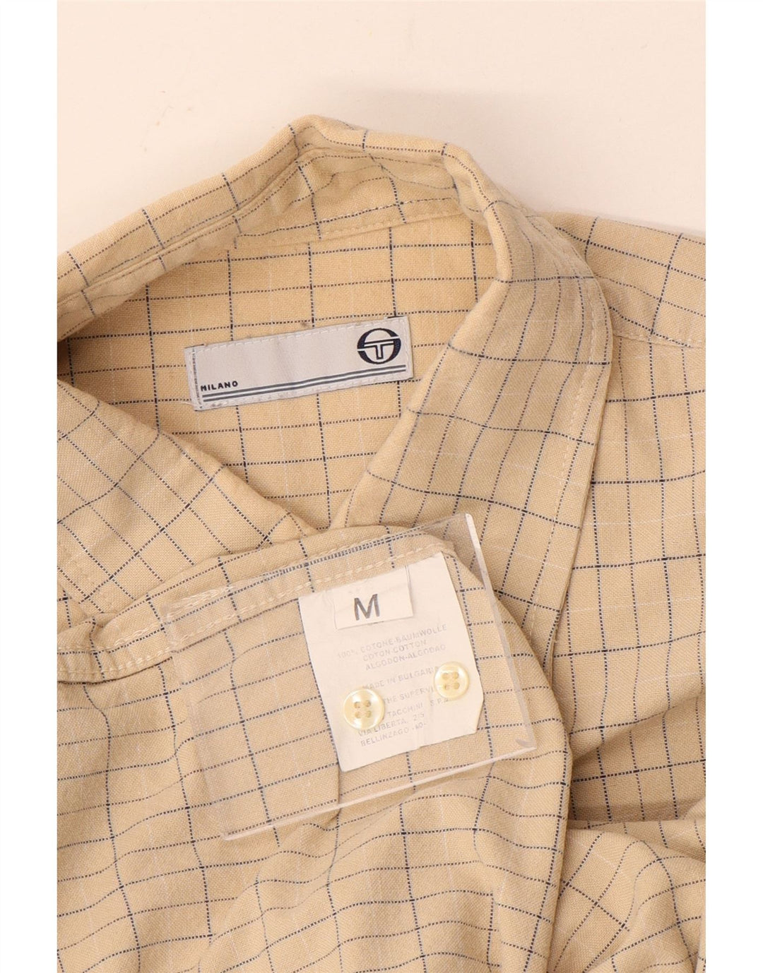 Sergio Tacchini Camisa masculina de algodão xadrez bege médio